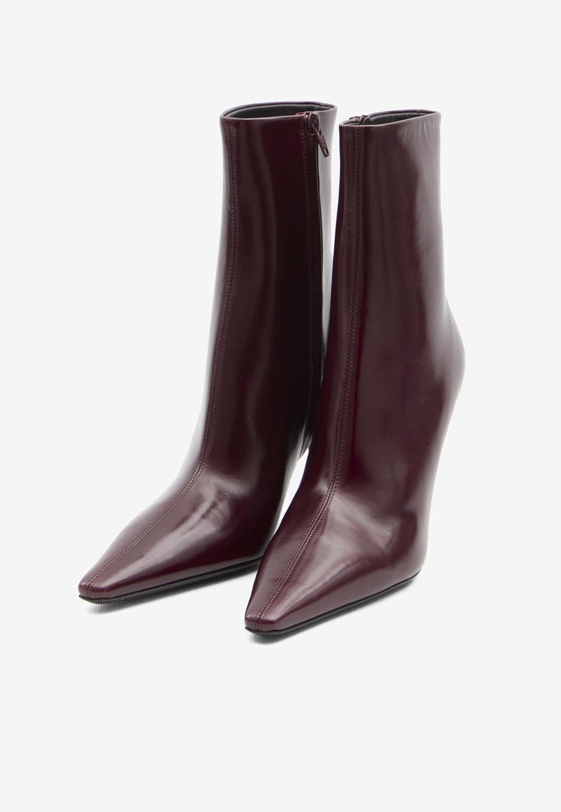 Saint Laurent Ashley 90 Smooth Leather Ankle Boots Bordeaux 809284-AAEHF-6629