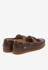 Valentino Palm Avenue Grained Leather Loafers Brown 7Y2S0K85-PNJ-ZWX