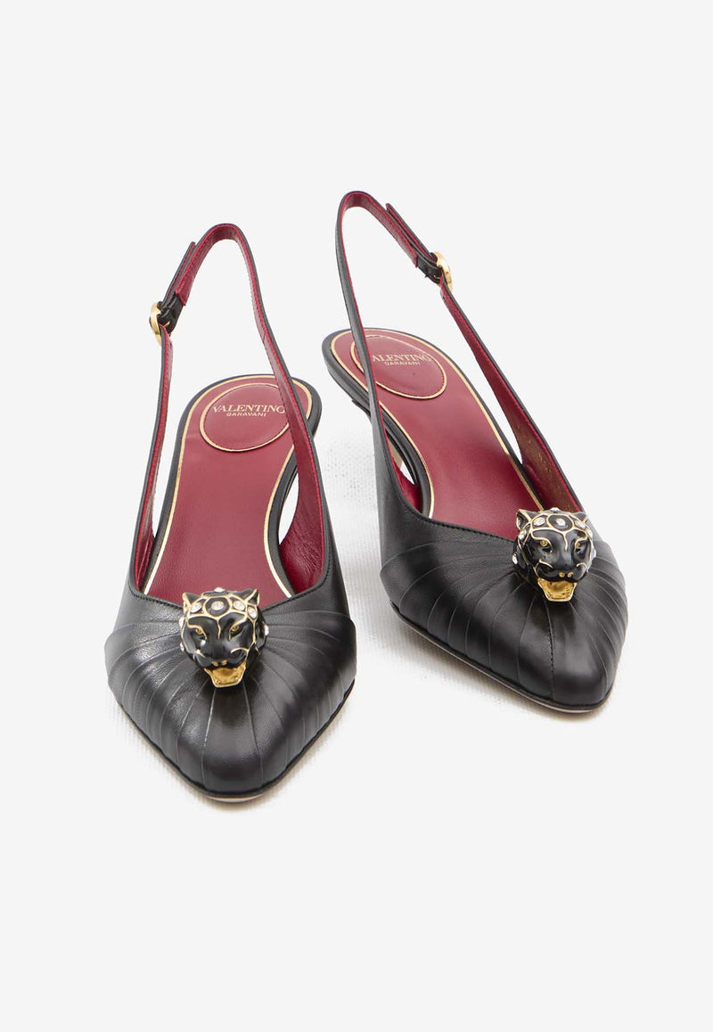 Valentino Panthea 55 Leather Slingback Pumps Black 7W0S0NG5-LIR-0NO