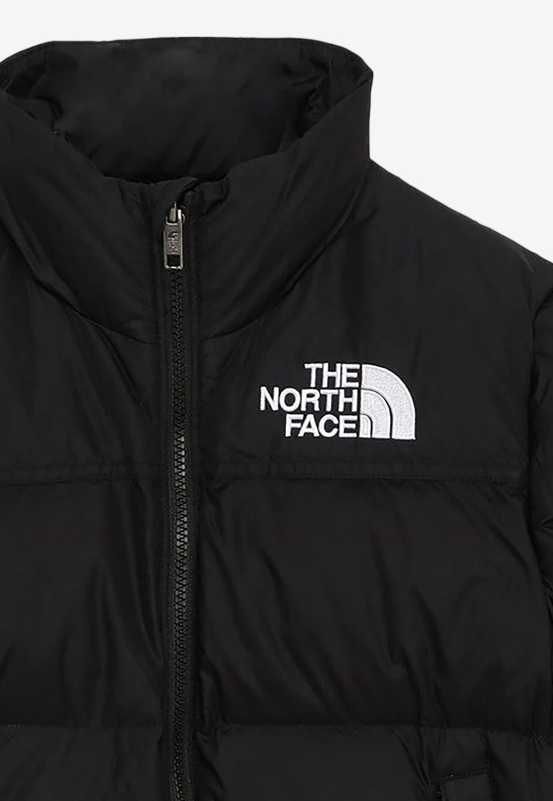 The North Face Kids Boys Logo Embroidered Zip-Up Down Jacket Black NF0A8A4CPL/O_NORTH-JK31