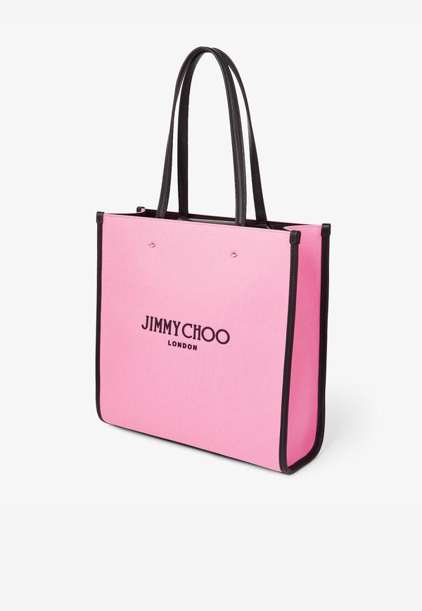 Jimmy Choo Medium Logo Tote Bag N/S TOTE/M CZM CANDY PINK/BLACK/SILVER