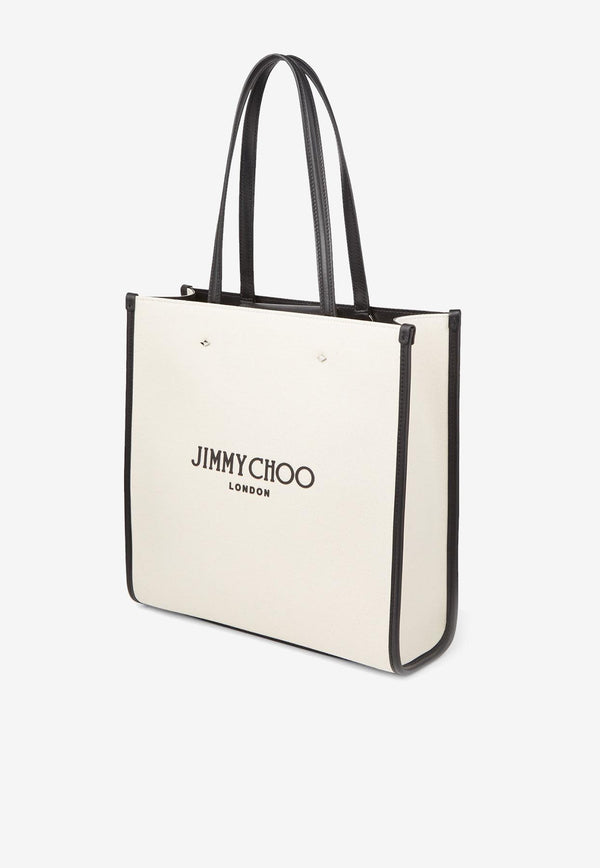 Jimmy Choo Medium Logo Tote Bag N/S TOTE/M CZM NATURAL/BLACK/SILVER