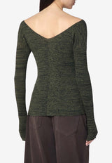 6397 V-neck Ribbed Knit Sweater  Green NSW655CO/Q_6397-ARMYMARL