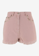 Valentino Frayed Mini Denim Shorts Pink 8B3DDB8S-9Y9-O45