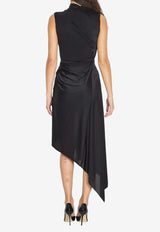 Asymmetric Gathered Midi Dress