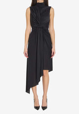 Asymmetric Gathered Midi Dress