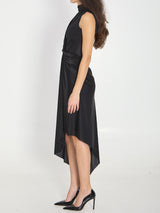Asymmetric Gathered Midi Dress