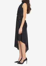 Asymmetric Gathered Midi Dress