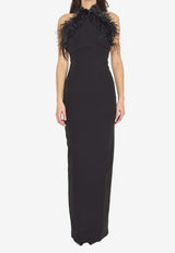 Feather-Embellished Maxi Dress