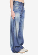 Straight-Leg Washed Denim-Effect Pants