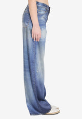 Straight-Leg Washed Denim-Effect Pants