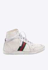 Gucci Web Distressed Leather High-Top Sneakers White 864414-AAGFF-9099