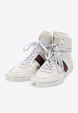 Gucci Web Distressed Leather High-Top Sneakers White 864414-AAGFF-9099