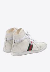 Gucci Web Distressed Leather High-Top Sneakers White 864414-AAGFF-9099