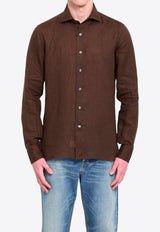 Borriello Napoli Marechiaro Long-Sleeved Linen Shirt Brown 22019 MARE--11