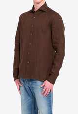 Borriello Napoli Marechiaro Long-Sleeved Linen Shirt Brown 22019 MARE--11