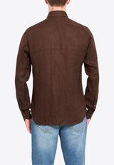 Borriello Napoli Marechiaro Long-Sleeved Linen Shirt Brown 22019 MARE--11