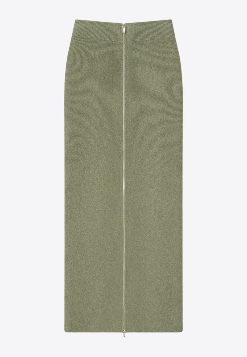 Nanushka Nima Terry Knit Zip-Detail Midi Skirt NW24RSSK01579GREEN