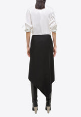 Helmut Lang Scarf Hem Midi Skirt in Virgin Wool O01HW302BLACK