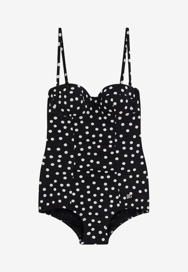 Dolce & Gabbana Polka Dot Print One-Piece Swimsuit O9A13J FSG8C HNBDW Black