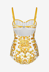 Dolce & Gabbana Majolica Print One-Piece Swimsuit O9A13J ONO19 HG3TN Yellow