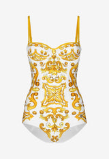 Dolce & Gabbana Majolica Print One-Piece Swimsuit O9A13J ONO19 HG3TN Yellow