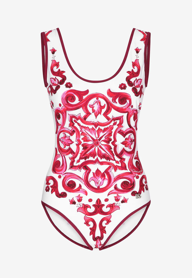 Dolce & Gabbana Majolica Print One-Piece Swimsuit O9A46J ONO19 HE3TN Pink