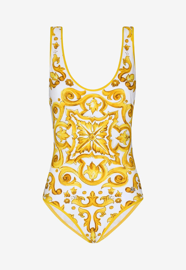 Dolce & Gabbana Majolica Print One-Piece Swimsuit O9A46J ONO19 HG3TN Yellow