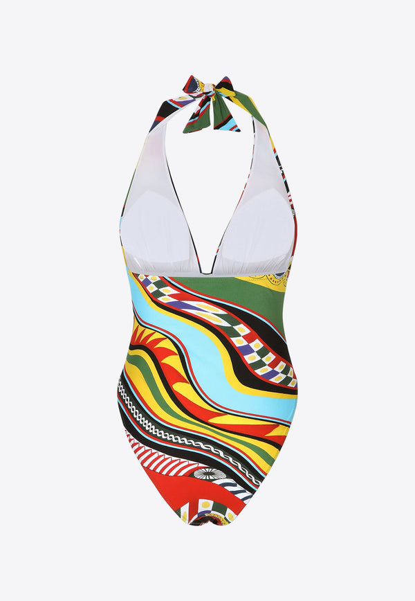 Dolce & Gabbana Carretto Print Halterneck One-Piece Swimsuit Multicolor O9C27J ONN72 HH4KY