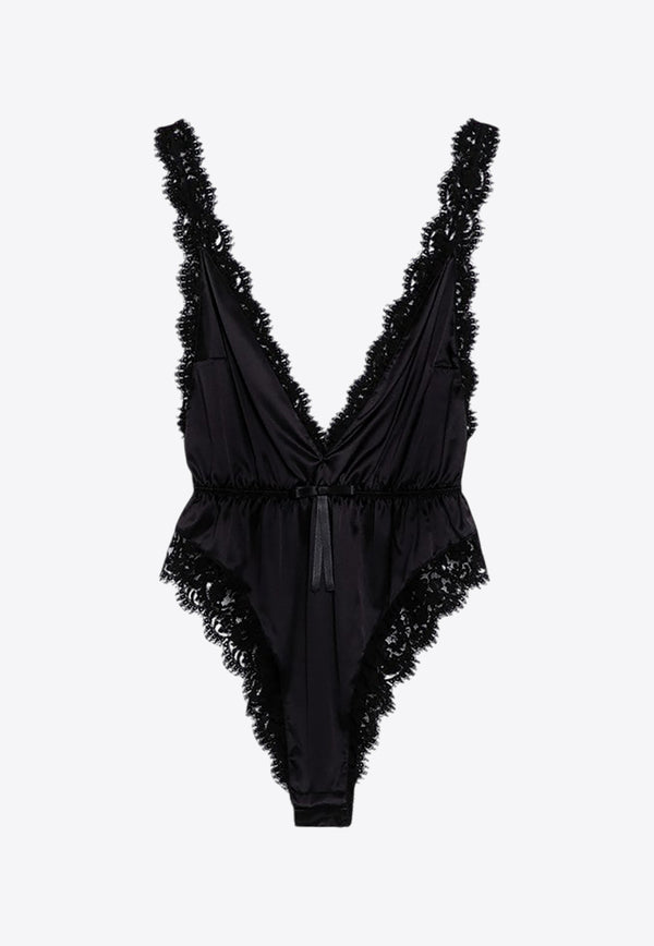 Dolce & Gabbana Plunging V-neck Satin and Lace Bodysuit Black O9C61TONQ41/P_DOLCE-N0000