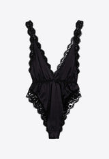 Dolce & Gabbana Plunging V-neck Satin and Lace Bodysuit Black O9C61TONQ41/P_DOLCE-N0000