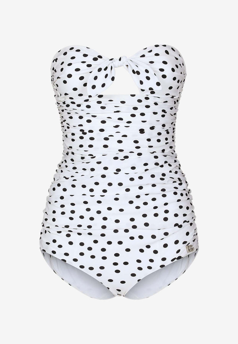 Dolce & Gabbana Polka Dot Strapless One-Piece Swimsuit O9C79J FSG8C HWBDN White