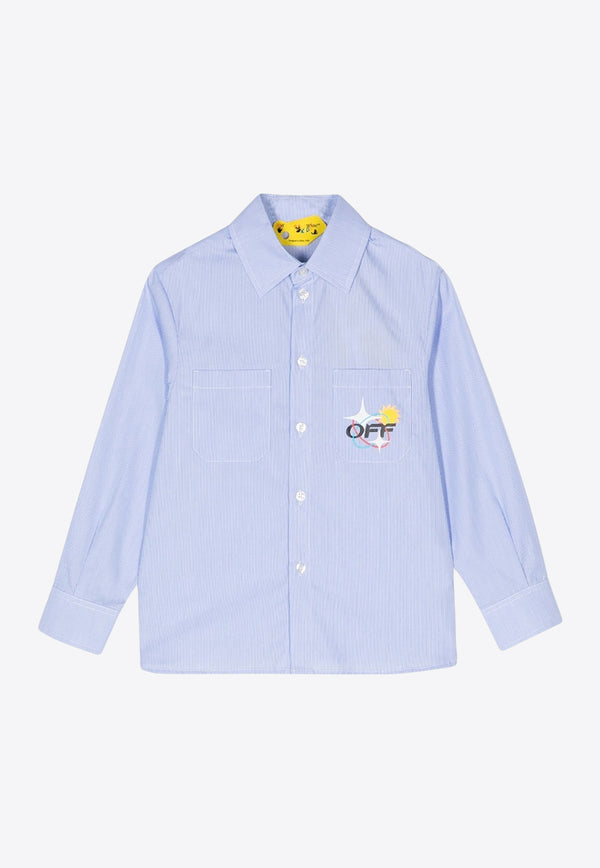 Off-White Kids Boys Logo Striped Shirt OBGA003S23FAB001-4410 Blue