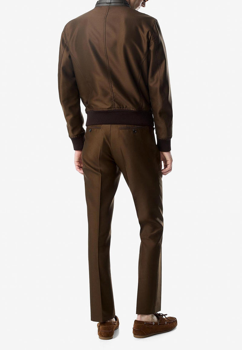 Tom Ford Wool and Silk Biker Jacket OBS050-FMW027S24 KB605 Brown