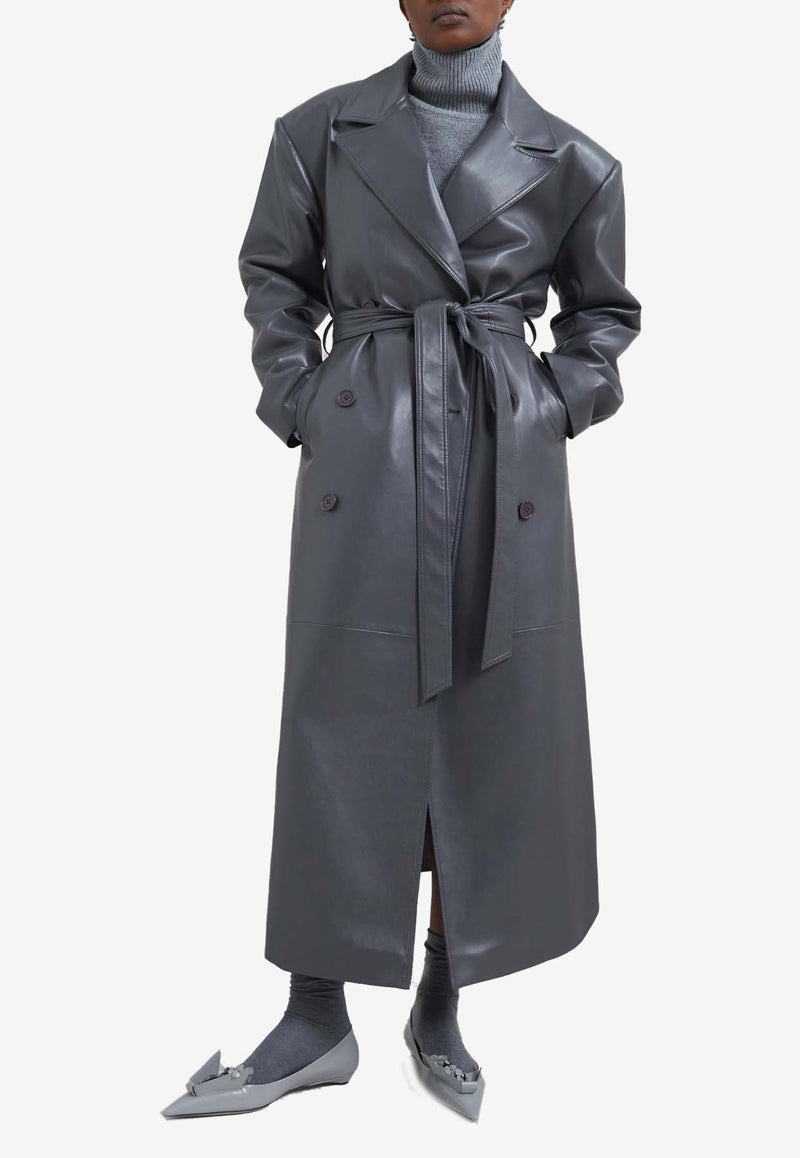 The Frankie Shop Tina Oversized Faux Leather Trench Coat Gray OCOTIN103GREY