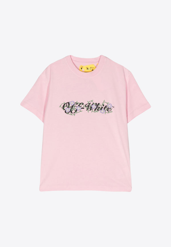 Off-White Kids Girls Logo Floral Print T-shirt OGAA001S23JER007-3010 Pink