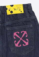 Off-White Kids Girls Logo Embroidered Mini Denim Skirt Blue OGYF007S24-ADEN001/O_OFFW-4632
