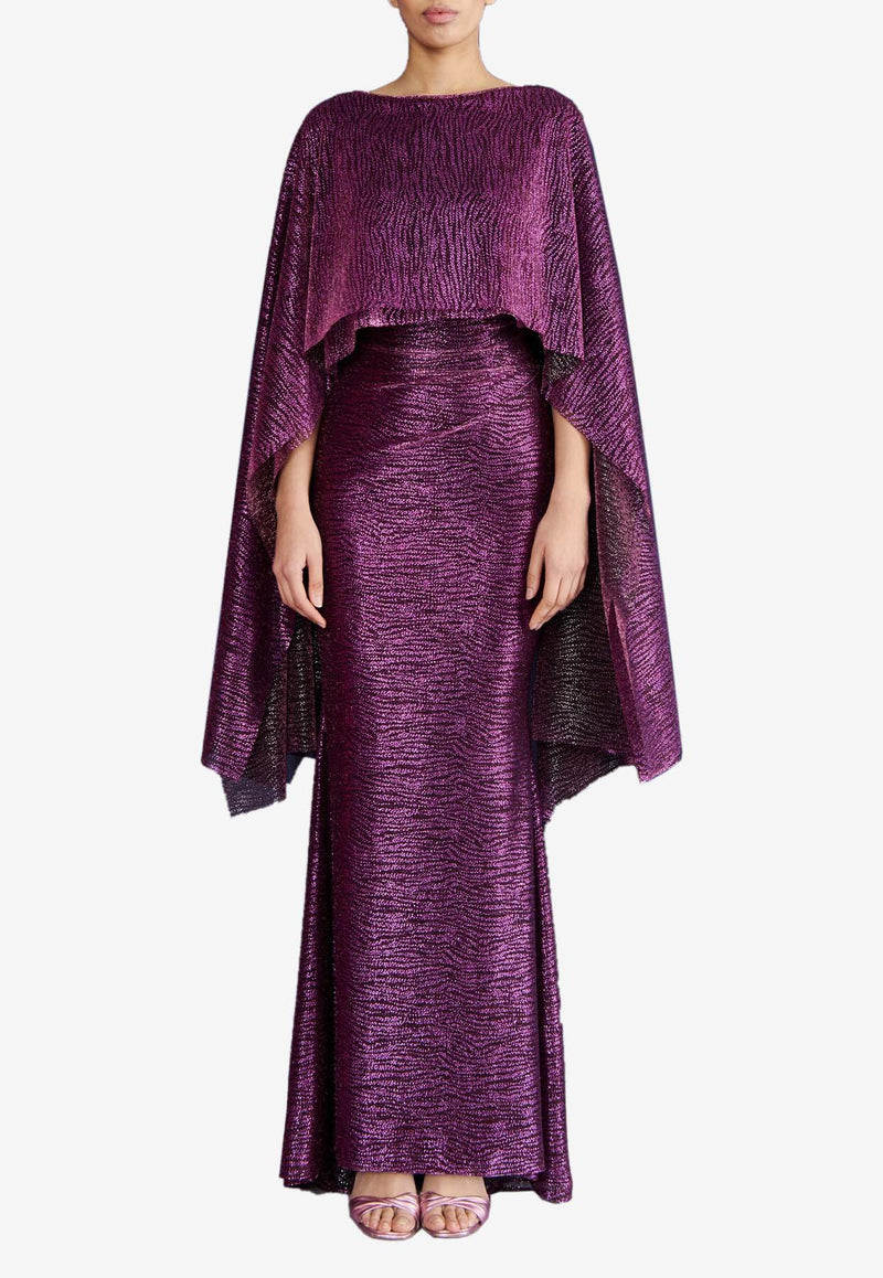 Talbot Runhof Metallic Cape Maxi Dress OL0086-05 NO10 340BURGUNDY