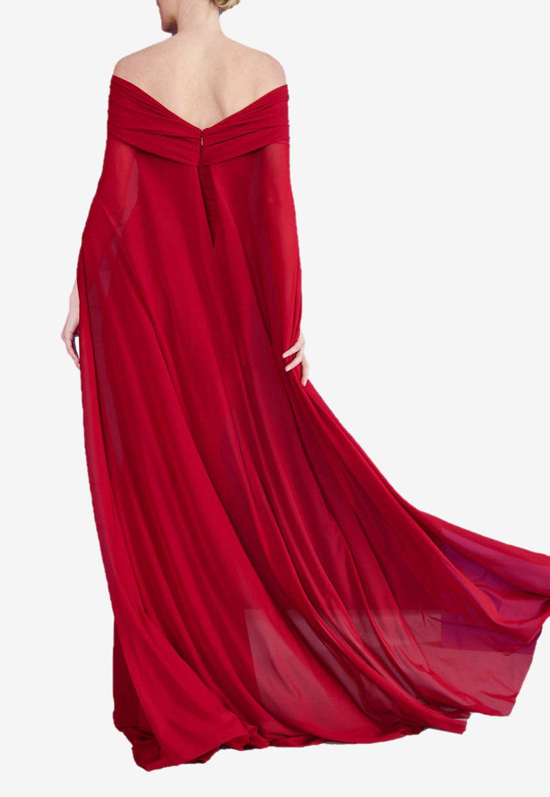 Talbot Runhof Off-Shoulder Draped Gown OL0104-04 KE15 374RED