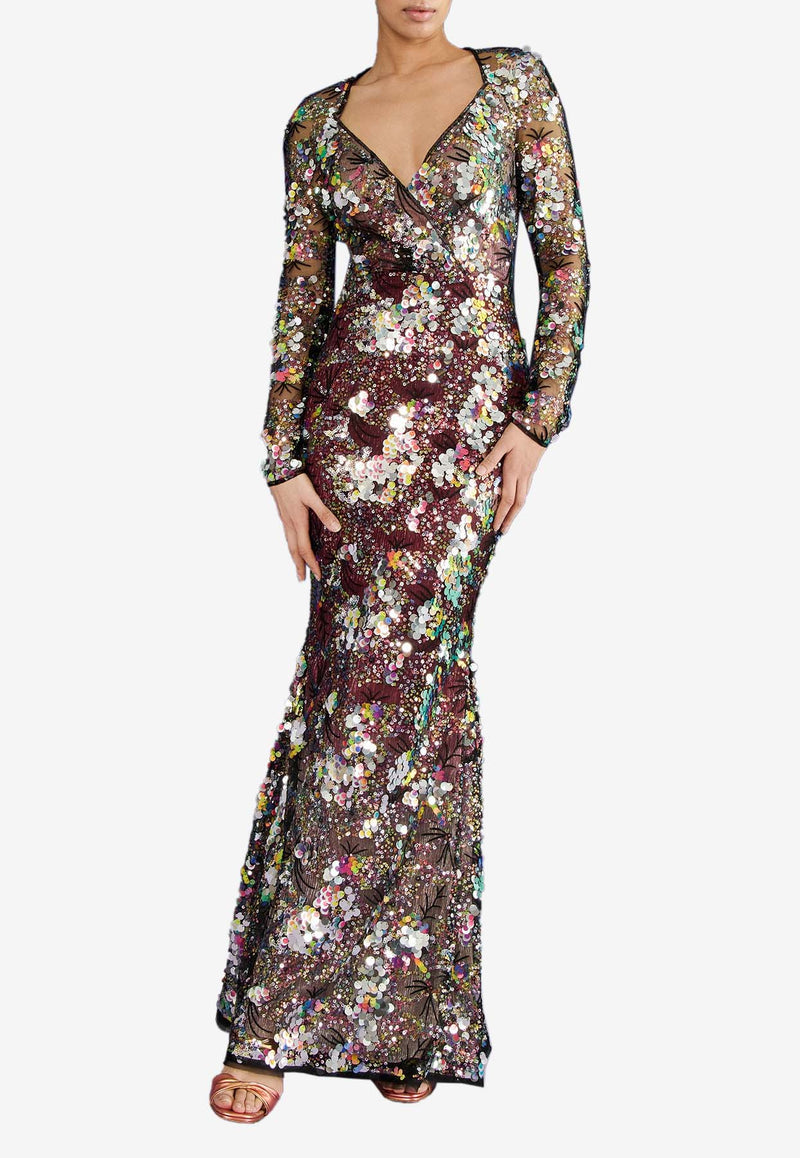 Talbot Runhof Sequin-Embellished Maxi Dress OL0373-03 NK15 999GOLD