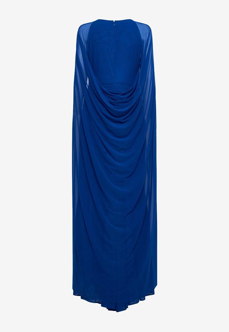 Talbot Runhof Mobile Chiffon Cape Gown Blue OL0722-01KE15 426BLUE