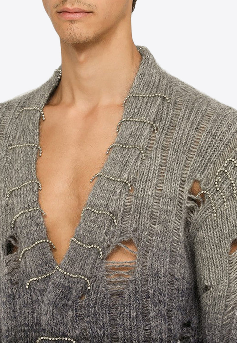 Off-White Ripped Knitted Cardigan OMHB024F23KNI002/N_OFFW-4300 Gray