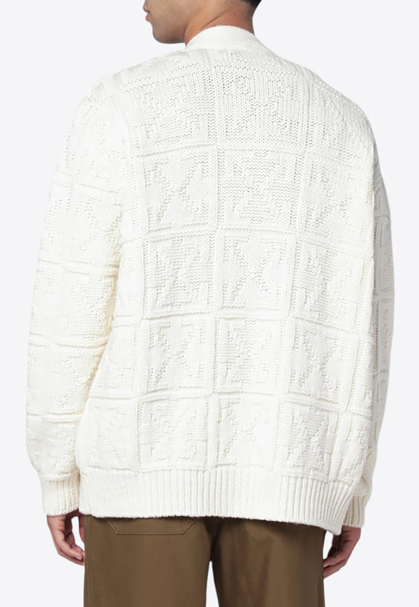 Off-White Intarsia Knit Arrow Wool Cardigan Cream OMHB02LF25KNI001/R_OFFW-0B58