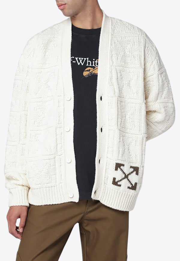 Off-White Intarsia Knit Arrow Wool Cardigan Cream OMHB02LF25KNI001/R_OFFW-0B58