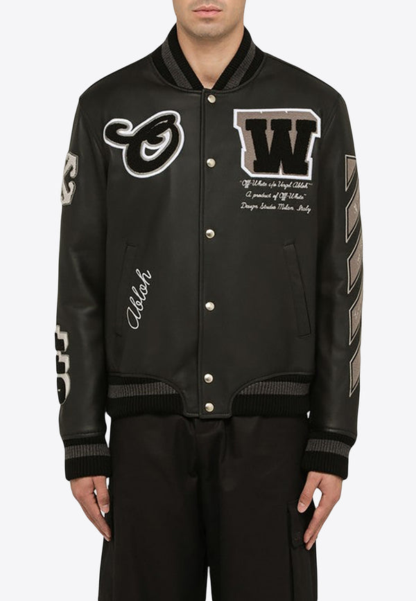 Off-White Logo Patches Leather Bomber Jacket OMJA122F23LEA002/N_OFFW-1010 Black