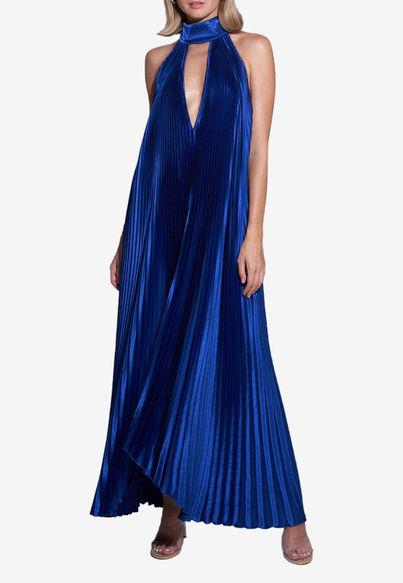 L'IDEE Opera Halterneck Plisse Gown Blue OPEG0023DABLUE