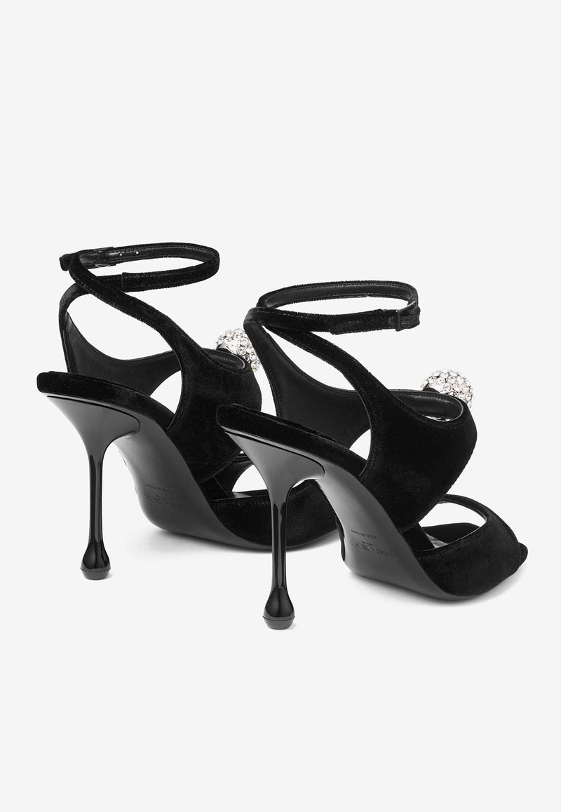 Jimmy Choo Orb 95 Velvet Sandals ORB 95 IQB BLACK/CRYSTAL Black