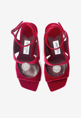 Jimmy Choo Orb 95 Velvet Sandals ORB 95 IQB RUBY RED/CRYSTAL Red