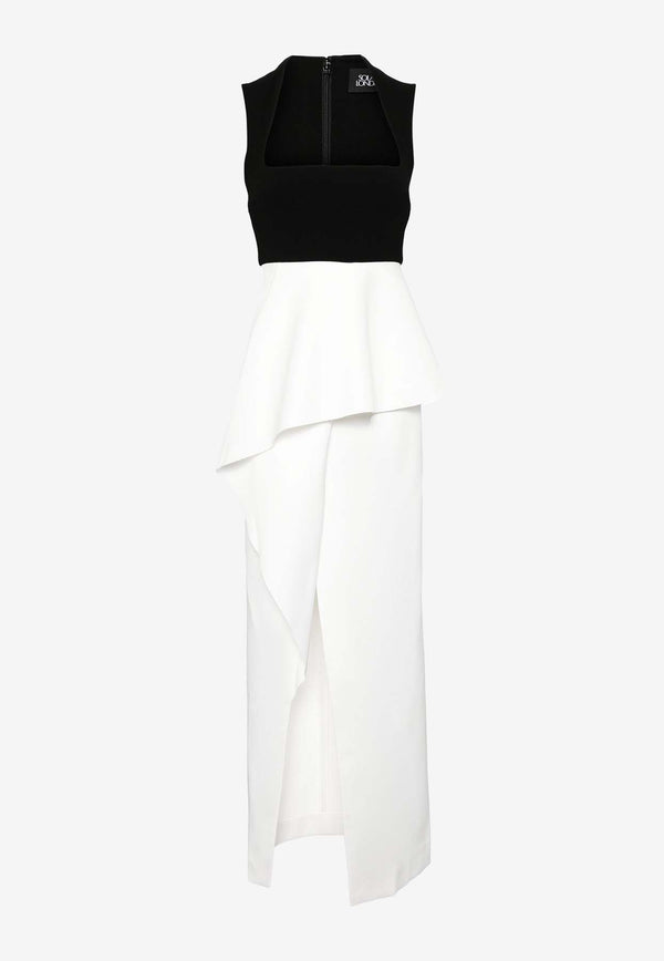 Solace London Ally Two-Tone Draped Maxi Dress White OS29051BLACK/WHITE