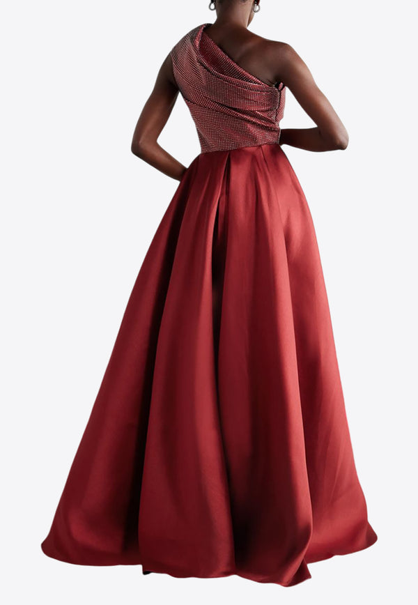 Solace London Alba One-Shoulder Crystal Embellished Gown Red OS35008ARED